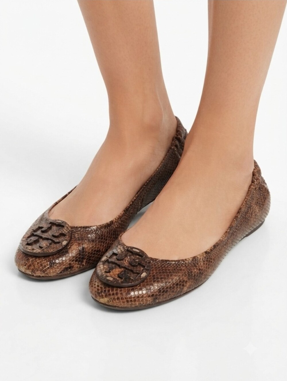 Tory Burch Brown Snake-Print Reva Ballet Flats Size 8